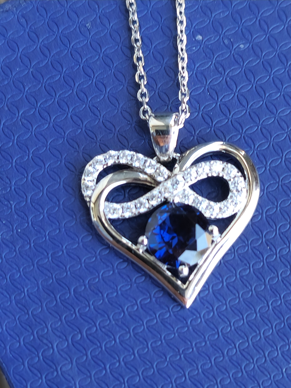 Sterling Silver Infinity Heart Pendant Necklace Blue CZ 19" Adjustable Chain - Picture 4 of 8